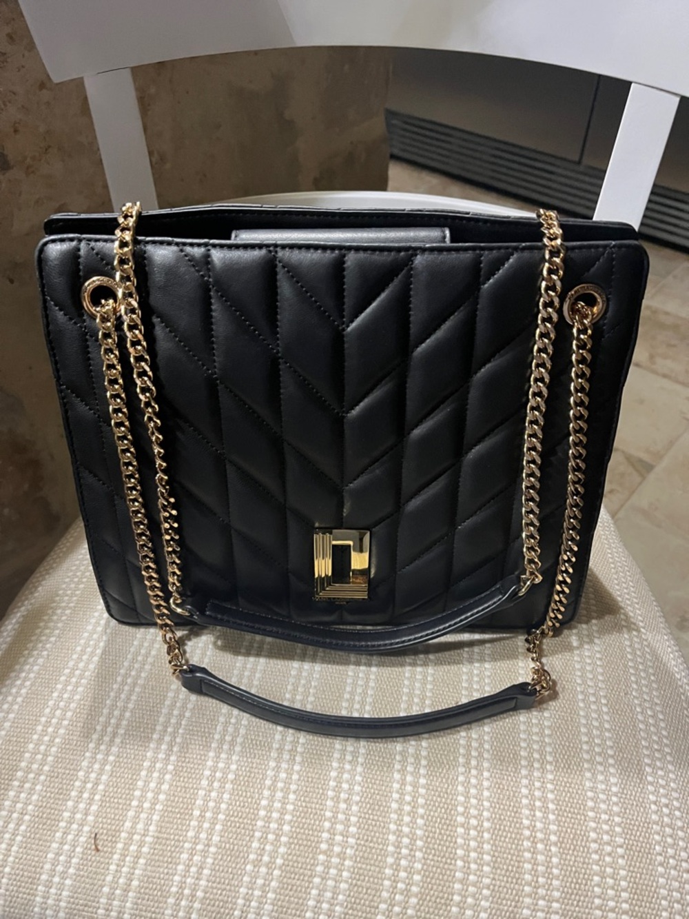 Karl Lagerfeld Black Quilted Chain-Handle Shoulder Bag